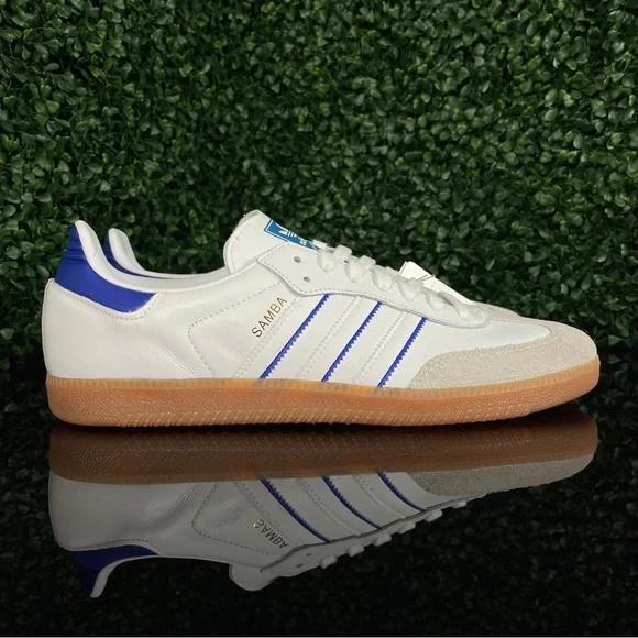 adidas gazelle silver green womens adidas Samba OG Shoes - Men's - Cloud White / Lucid Blue / Gum main image 0